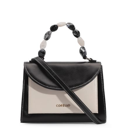 Bolsa De Mão - Couro Preto/Couro Nuvem