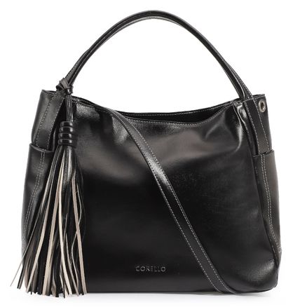 Bolsa Tote - Couro Preto/Off White