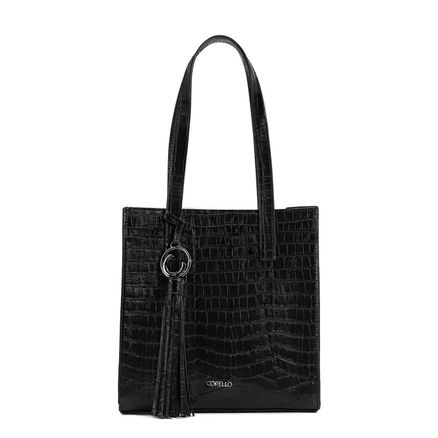 Bolsa Tote - Couro Croco Preto