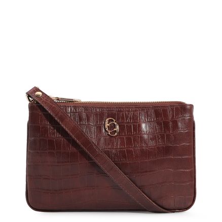 Bolsa Transversal - Couro Croco Marrom
