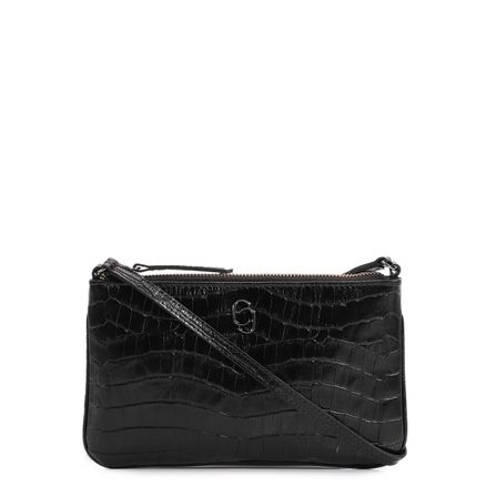 Bolsa Transversal - Couro Croco Preto