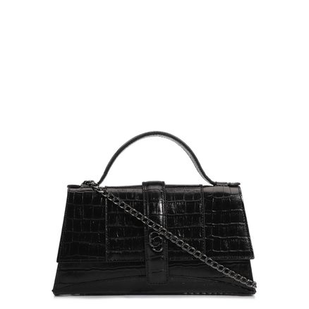 Bolsa De Mão - Couro Croco Preto
