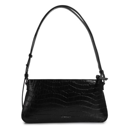 Bolsa De Ombro - Couro Croco Preto