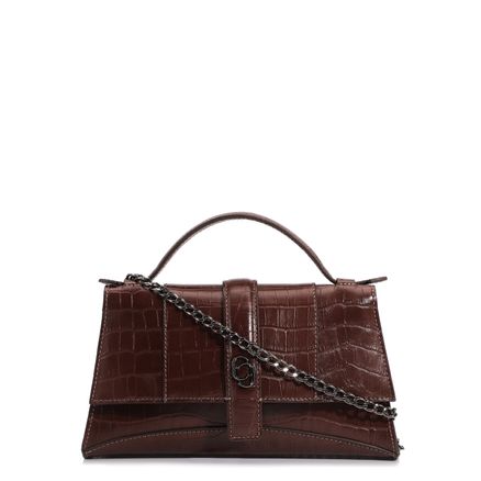 Bolsa De Mão - Couro Croco Marrom