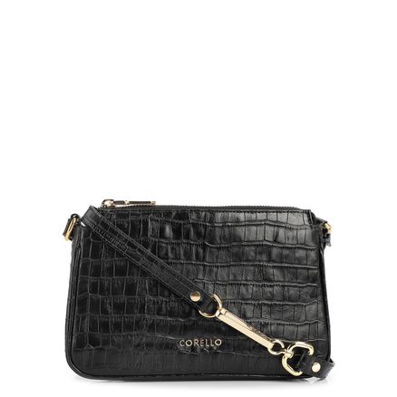 Bolsa De Ombro - Couro Croco Preto