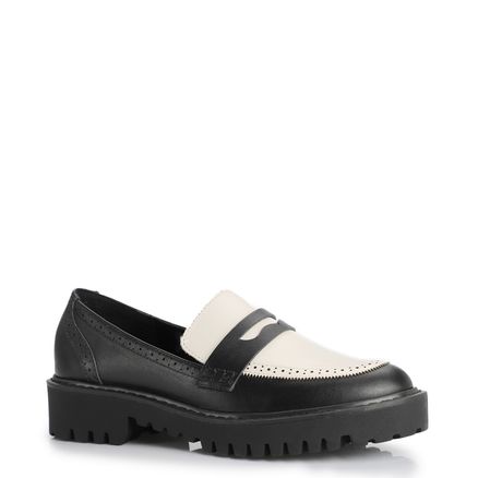 Mocassim - Couro Preto e Branco