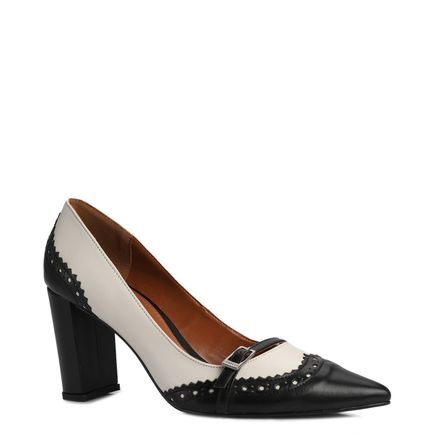 Scarpin - Couro Preto/Off White