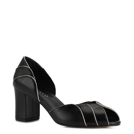 Peep Toe - Couro Preto/Off White