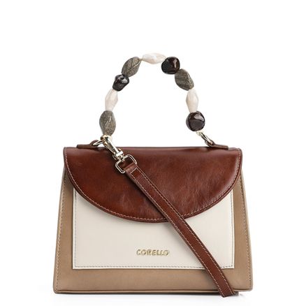 Bolsa De Mão - Couro Bege/Couro Marrom