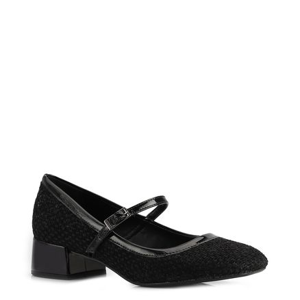 Scarpin - Tweed Preto/Verniz Preto