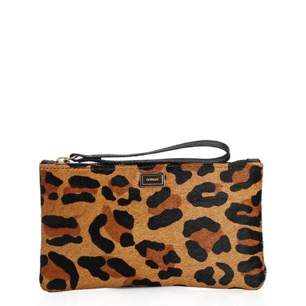 Bolsa Pequena - Couro Preto / Estampa Onça