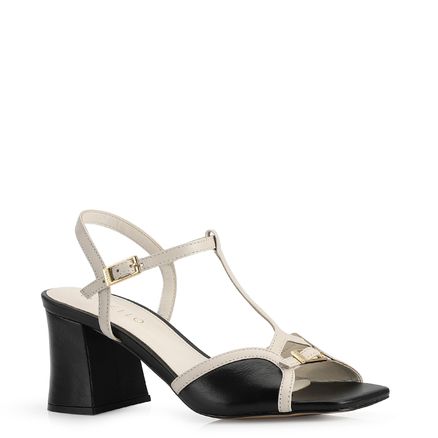 Sandália - Couro Preto / Off-White