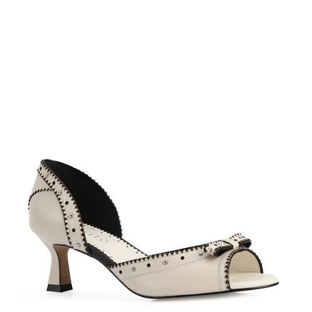 Peep Toe - Couro Off White / Preto