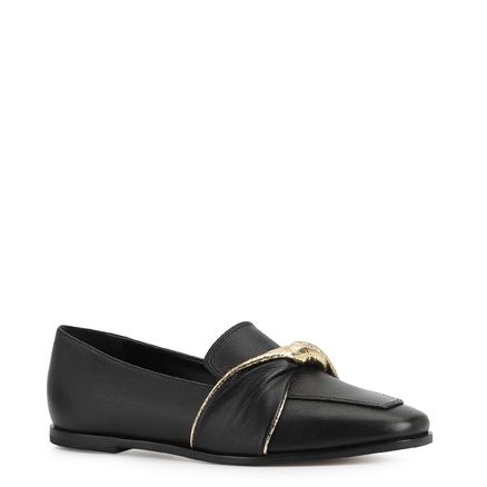 Mocassim - Couro Preto/ Metalizado Ouro