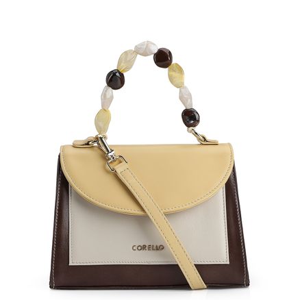 Bolsa De Mão - Couro Marrom/Amarelo/Off White