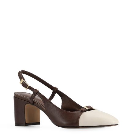 Scarpin - Couro Marrom/Off White