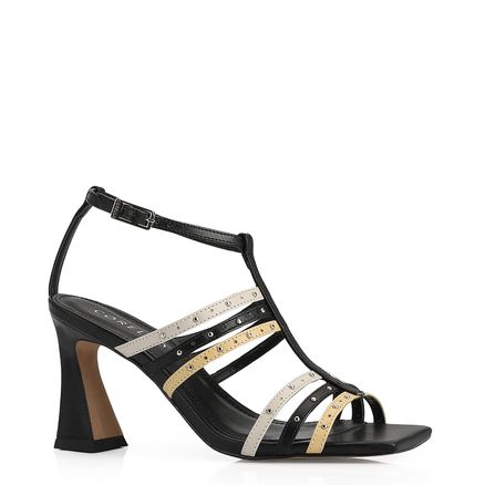 Sandália - Couro Preto / Off White / Amarelo