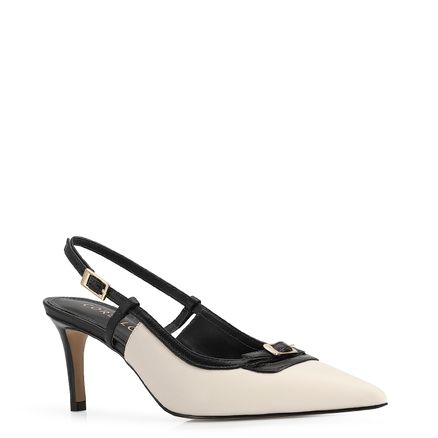 Scarpin - Couro Off White/Preto