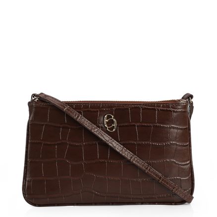 Bolsa Transversal - Couro Croco Marrom