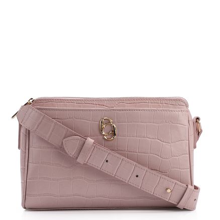 Bolsa Transversal - Couro Croco Rosa