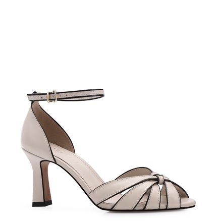 Peep Toe - Couro Off White/Alt Preto