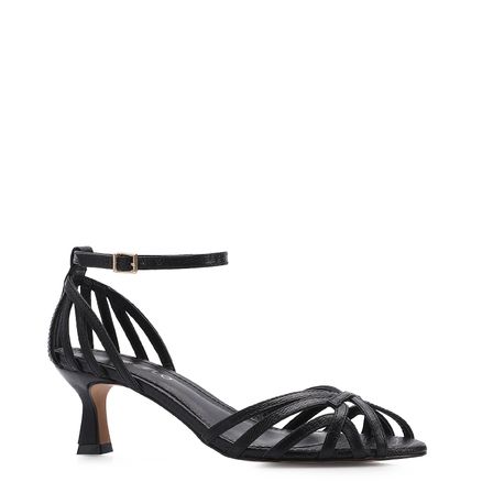 Peep Toe - Couro Lezard Preto