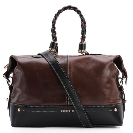 Bolsa Tote - Couro Marrom/Preto