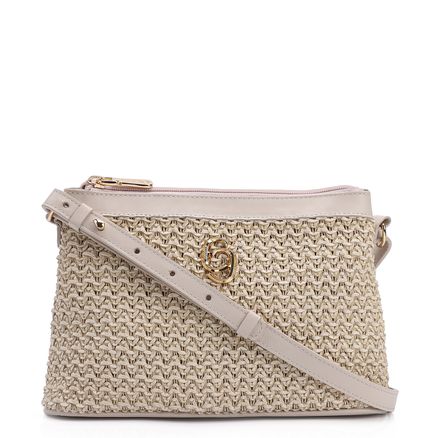 Bolsa Transversal - Couro Off White/Crochet Off White