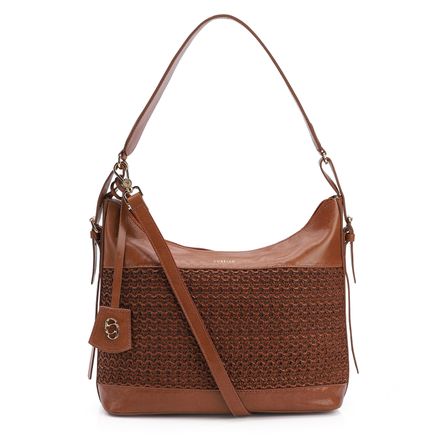 Bolsa Hobo - Couro Marrom/Crochet Marrom