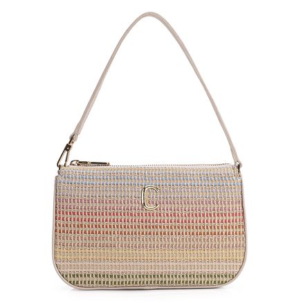 Bolsa De Ombro - Couro Off White/Ráfia Colorida