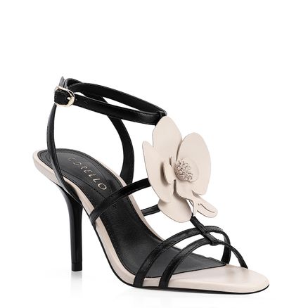 Sandália Flor - Couro Preto/Off White