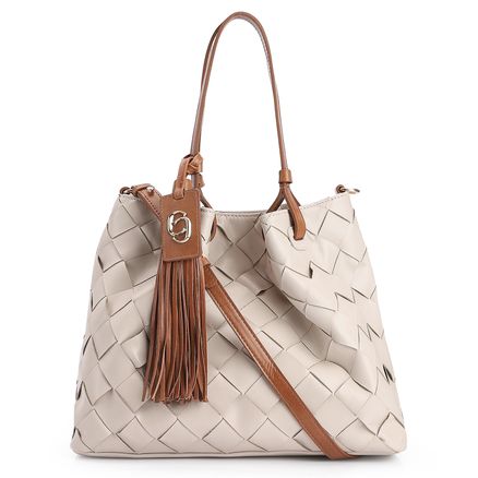 Bolsa Tote - Tressê Couro Off White/Marrom