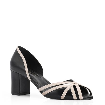 Peep Toe - Couro Preto/Off White