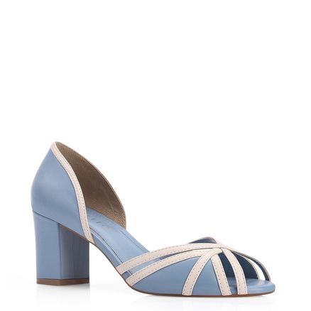 Peep Toe - Couro Azul/Off White