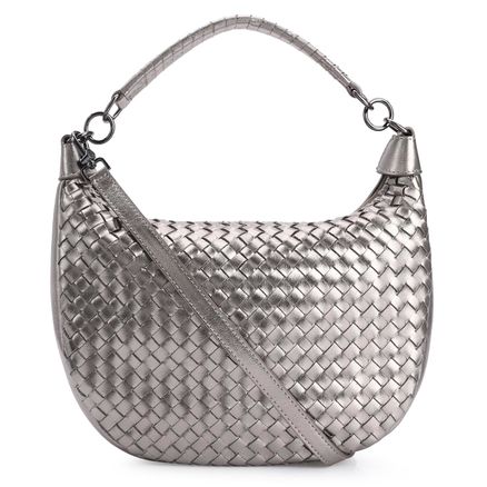 Bolsa Hobo - Tressê Couro Prata