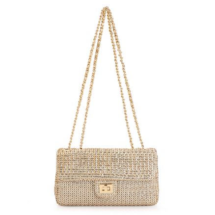 Bolsa De Ombro - Couro Crochet Dourado