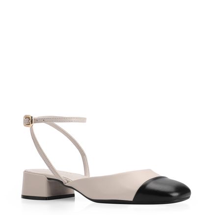 Scarpin - Couro Off White/Preto