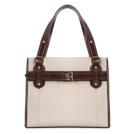 Bolsa Tote - Couro Off White/Marrom