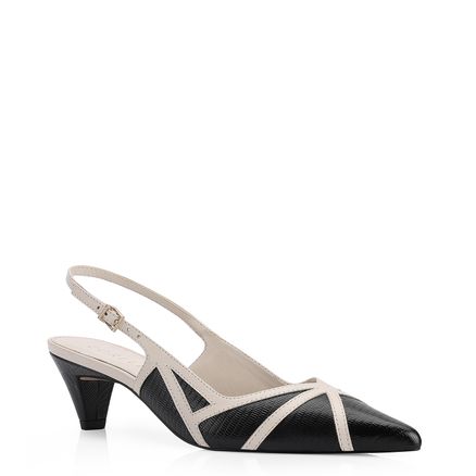 Scarpin - Couro Lezard Preto/Couro Off White