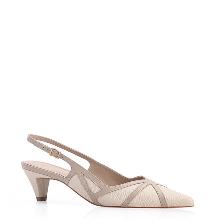 Scarpin - Couro Lezard Off White/Couro Bege