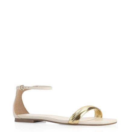 Rasteirinha - Couro Off White/Alt Dourado