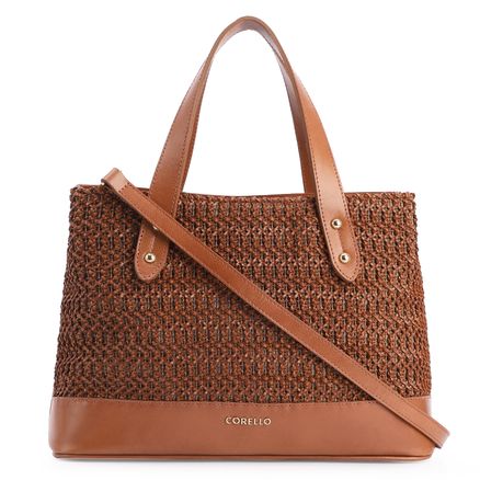 Bolsa Tote Crochet - Couro Marrom