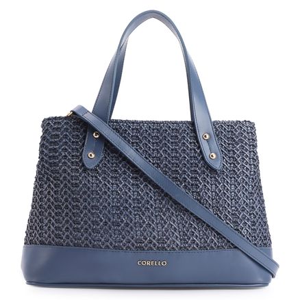 Bolsa Tote Crochet - Couro Azul Escuro