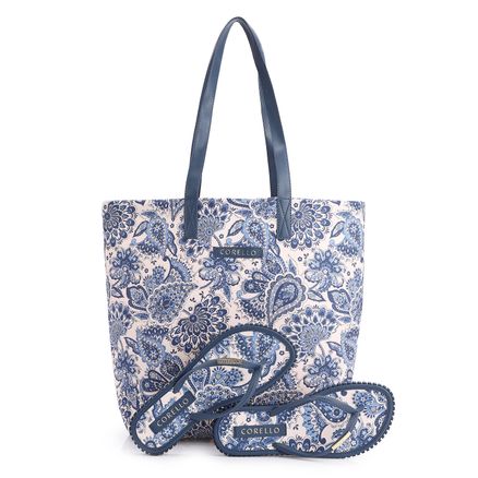 Kit Bolsa Sacola e Rasteirinha - Alt Azul Paisley