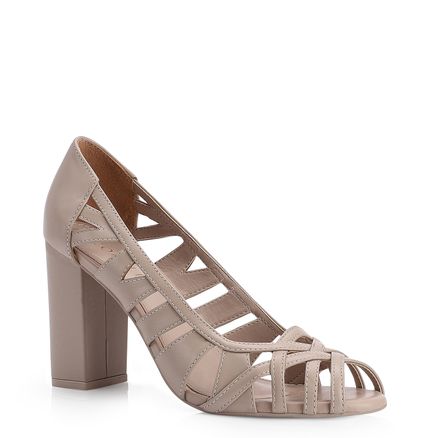 Peep Toe - Couro Bege