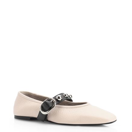 Sapatilha Fivela - Couro Off White/Preto