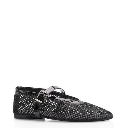Sapatilha Fivela - Tela/Verniz Preto