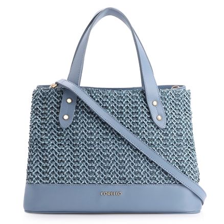 Bolsa Tote Crochet - Couro Azul