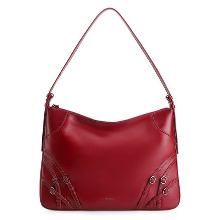 Bolsa Hobo Fivelas - Couro Vermelho Cereja