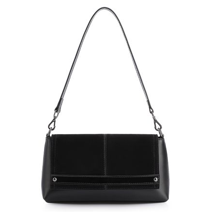 Bolsa De Ombro - Couro Preto/Nobuck Preto/Verniz Preto